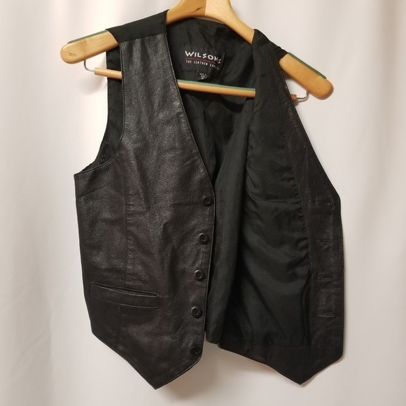 Vintage 90s y2k Wilsons Black Leather Button Down Moto Western Vest Men's Sm - Picture 1 of 7